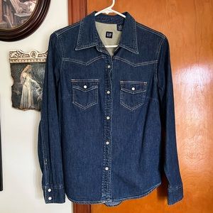 vintage gap dark denim button down shirt